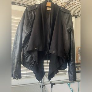 Leather Jacket with Scarf like front